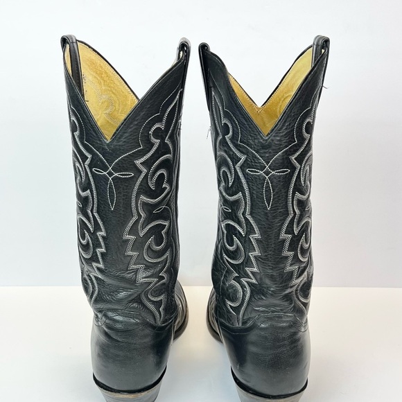 Mens Boots Size 9D Black Western Cowboy Boots with Embroidered Design - Picture 4 of 9